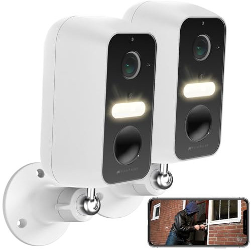 VisorTech Kamera Akku: 2er-Set Akku-Outdoor-IP-Überwachungskamera mit 2K-Auflösung, WLAN, App (Kamera Outdoor, Akku Überwachungskamera aussen, Überwachung)