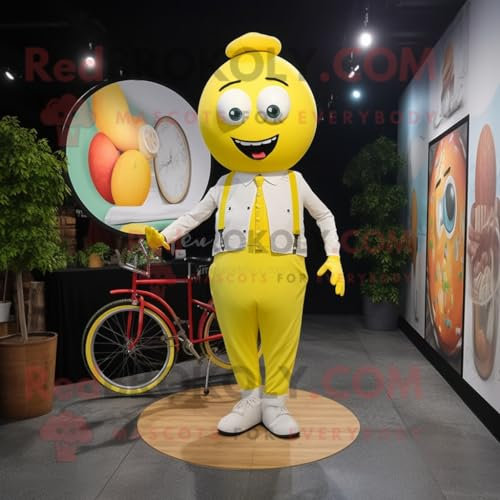REDBROKOLY Giallo limone Unicyclist mascotte personaggio costume vestito con una tuta e Pocket quadrati