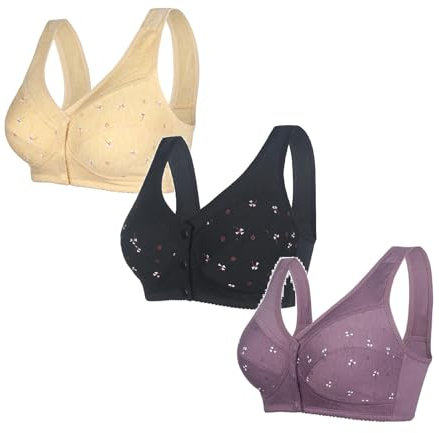 Front Fastening Bras for Women UK Plus Size, Full Coverage Womens Bras Non Wired Sexy Front Button Shaping Cup with Adjustable Elastic Shoulder Straps Reducing Accessory Breasts for All Ages/Elderly
