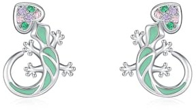 IMINI Niedliche Kleine Eidechsen Ohrstecker Sterling Silber Ohrringe für Mädchen Damen Zirkonia Tiergecko Knorpelohrringe Piercing Kleine Ohrstecker Zierlicher Ohrschmuck