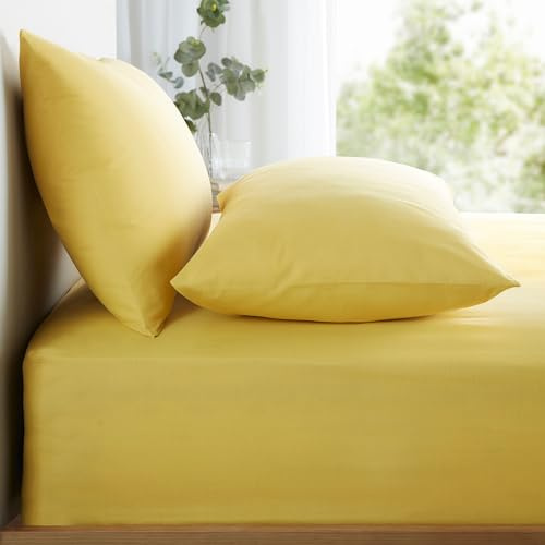 Appletree - Super King Fitted Sheet (182 x 200 x 28cm) - Plain, Luxury 100% Cotton - Light Yellow Bed Sheet
