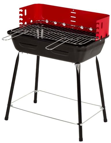 AKTIVE Barbacoa carbón portátil, Con cortavientos, De acero, Parrilla regulable 4 alturas, Tamaño pequeño, 42x42x54 cm, Cocina exterior, Para espacios pequeños (63109)