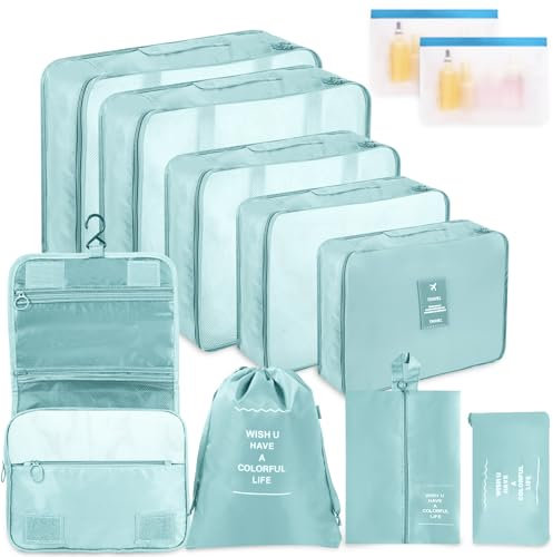 WECUTE Koffer Organizer Set, 11-Teilige Packing Cubes Set, Wasserdichte Reise Kleidertaschen,Koffer Organizer für Urlaub und Reisen, Packwürfel Set Reise Würfel (Blau)