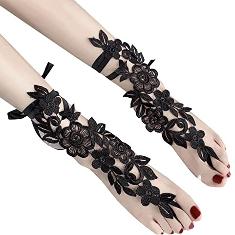 Maxtonser Barfuß-Sandalen mit Blumenmuster, sexy Spitzenstickerei, Fußkettchen mit Zehenring, Fußschmuck, Abschlussball, Festival, Partyzubehör