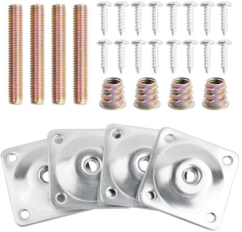 4 Set Metallo Piastre di Montaggio per Gamba de Mobili, Piastre di Fissaggio per Gambe con Bulloni e Viti, Staffe Fissaggio per Gambe de Divano Sedia Armadio Tavolo Mobili (Argento)