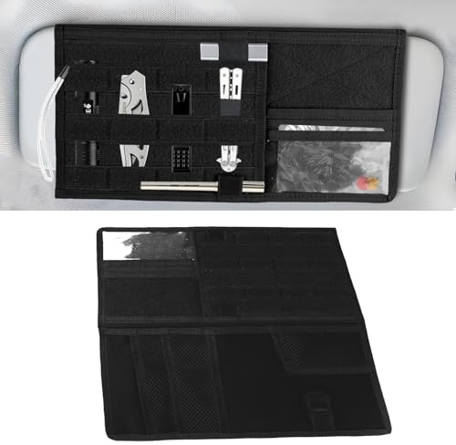 ongfuwu Organizer per parasole per auto tattico Molle, multitasche, per documenti, carte, accessori interni auto camion (nero)