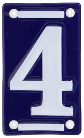 MAISONICA French Blue & White Number Door Numeral - Traditional Embossed Enamelled Sign Plaque - Number 4