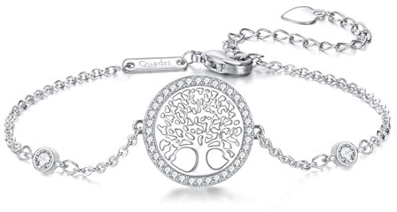 QUADRI Bracelet Femme avec Symbole de l'Arbre de Vie en Zircone Cubique - Idée Cadeau Femme pour Noël, anniversaire et Saint Valentin - Longueur 18.30 cm + 2 extensions