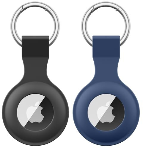 2 Pezzi Meliya AirTag Portachiavi per Apple Airtag, Silicone Custodia per Airtag Apple con Portachiavi, Cover Protettiva per AirTag per Zaini e Animali Domestici (Nero+Blu navy)