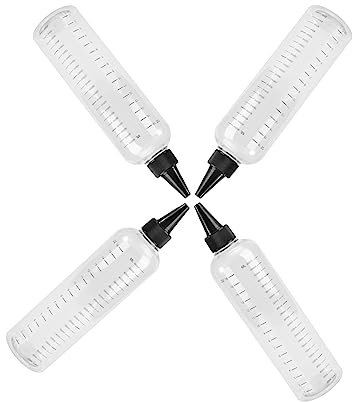 Garneck 4piezas Botellas Tapa Apretable De Botella De Boca Puntiaguda Para Aplicación De Tinte De Cabello Salón