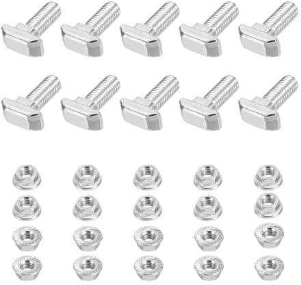 PATIKIL 10 Stück M8x16 Hammerkopfschraube T-Schraube für 4040er Serie | T-Nut-Hammerkopfschrauben, Mit 10 Stück Sechskantflanschmuttern, Europäisches Standard-Aluminiumprofil