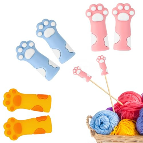 6 Stück Maschenstopper Stricknadel Stopper Maschenstopper Für Stricknadeln Stricknadel Stopper Niedliches Katzenkrallen Nadelspitzenschutz Set Bleistiftaufsätzen Anti Kau Für Stricknadeln Diy-Stricken