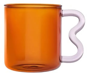 Karaca Miracle Glass Mug, 450ml, Amber Pink Zigzag