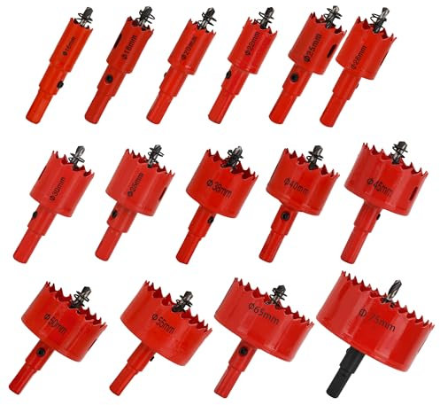 Aramanara 15 Pcs 16mm-75mm Hole Cutter Set for Wood, M42 Bi-Metal Hole Saw Kit with Hexagon Adapter and Centring Drill for Cutting Wood, Soft Metal, Plastic