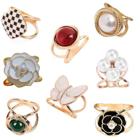 8 Stück Schalring Tuchring, Scarf Ring, Schalring aus Legierung, Scarf ring Clip(Gold, Silber), Schalring Clip Damen Legierung, Broschen Schal (D)