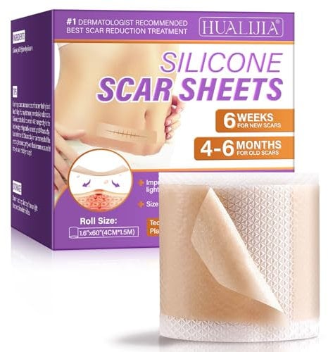 Pansement Silicone Cicatrice (1.6 x 60-1.5M), Silicone Scar Tape, Bande Silicone Cicatrice pour Cicatrices, Pour les Cicatrices Causées par Césarienne, Chirurgie, Brûlures, Chéloïde, Réutilisables