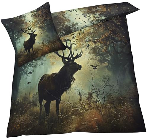 YELDAN REH Bettwäsche 135x200, Tiere Wald Bettbezug 135x200 2er Set, Wendebettwäsche und Kissenbezug, Weiche & Atmungsaktive Mikrofaser Bettwäsche-Sets