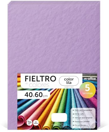 m-office Bastelfilz für DIY-Projekte, Filzplatten in bunten Farben, Weich und Flexibel, Material für Nähen und Patchwork Stoffe, Ideal Handarbeiten, Deko Kunsthandwerk, 20x30cm, (Lila, 5 Stk)