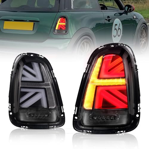 HAHUJZXK JCW Union Jack Rückleuchten kompatibel mit Mini Cooper & Coopers Hatchback R56 R57 R58 R59 2007-2013,Paar,Klar