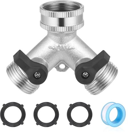 Zocipro Adaptador de Divisor de Grifo 2 Vías, 3/4 Estándar Europeo de 2 Vías Válvula Encendido/Apagado, Conector en Y de Latón, Válvula de Doble Salida para Grifo, Jardín, Exterior