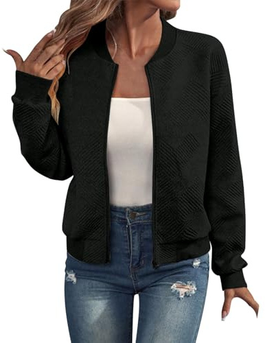 Nuaoxyeu Bomberjacke Damen Blouson Sommerjacke 2025 Sommer Leichte ReißVerschluss Sweatjacke Kurz Pilotenjacke Einfarbig Jacke DüNne Langarm üBergangsjacke College Jacket MäDchen Fliegerjacke