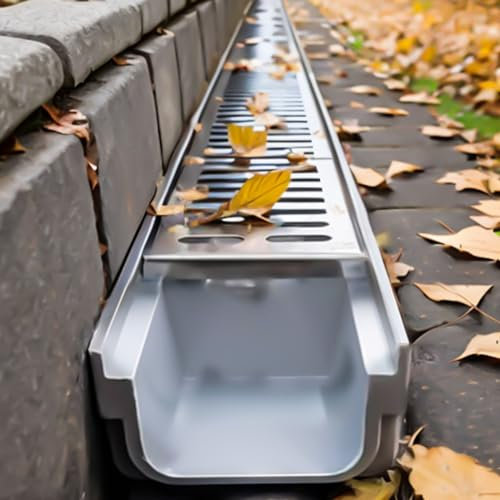 10,2 cm Grabenablaufsystem mit Metallrost für Einfahrt und Garagenboden – Beton-Duschumsteller und Regenrinne – 60 x 10 x 4 cm