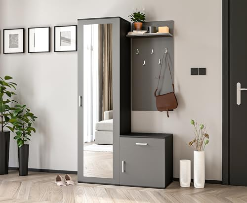 AXLIVING Porte-Manteau avec Miroir Magnola - 100 cm de Large, Noir et Gris