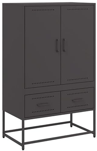 Eleganz Highboard Schwarz 68x39x111,5 cm für Wohnzimmer | Stahlschrank mit Stauraum | Modernes Möbelstück für kleine Räume | Wohnzimmermöbel-Set