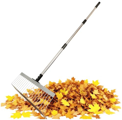 Laubrechen, Garten Rechen, 125cm Metall Rechen, Fächerbesen Verstellbar mit 21 Stahlzinken, Hof Enthatching R-echen für Ihren Rasen (Thatch, Tote Gras, Blätter, Mulch, Kiefernnadeln)
