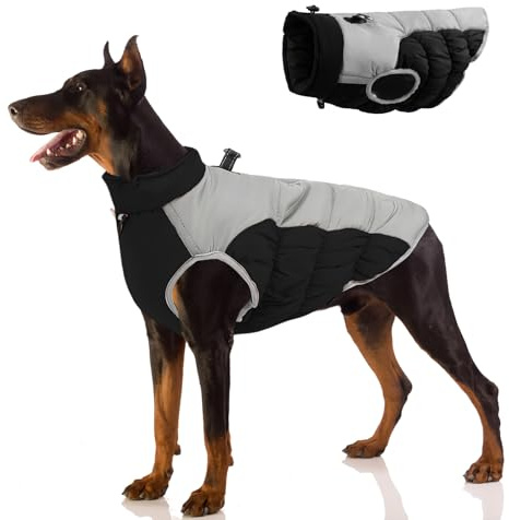 FEimaX Hundemantel Wasserdicht Winter Hundejacke mit Geschirr Warme Hundebekleidung für Mittelgroße Hunde Verstellbare Winddicht Hundemantel für Kleine Hunde Reflektierende Haustier Kleidung