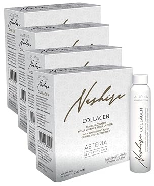 Nashira® Collagene Marino Liquido VERISOL® 25ml | Doppia Concentrazione 5000mg con Acido Ialuronico, Vitamina C, Biotina | 4 Confezioni TRATTAMENTO COMPLETO | Pelle, Capelli, Unghie (4)