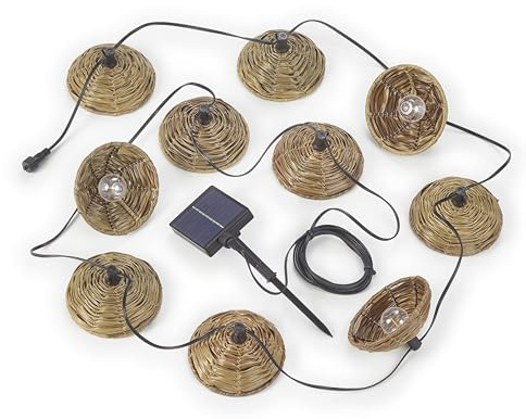 Reality Leuchten LED Hybrid Solar Außen Lichterkette Mood R74761932, Kunststoff Schwarz, Schirm Kunststoff Braun, inkl. 10x 0.5 Watt LED, Fernbedienung, Länge 5.7 Meter