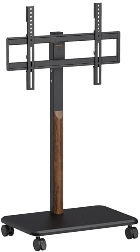 My Wall Soporte de TV con Ruedas para 32 a 85 Pulgadas HP126L, Altura Ajustable, Aspecto de Madera de Nogal, inclinable y Giratorio, Soporte para TV con Ruedas bloqueables y Canal para Cables