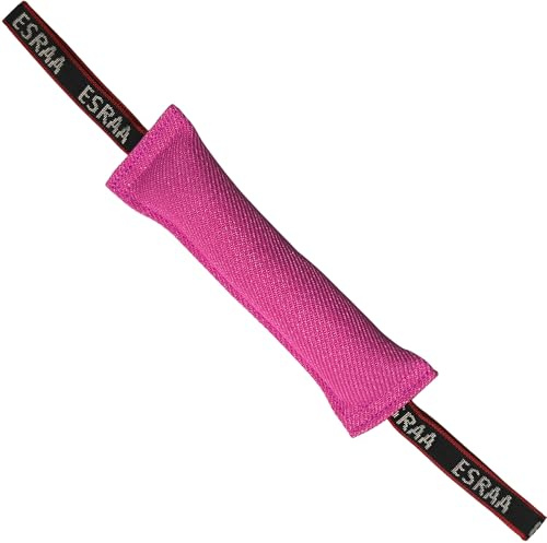 ESRAA Boudin Mordant Chien 30 cm Toile Traction Dressage Rose foncé | Boudin de rappel en toile résistante, 2 anses, jouet de traction pour dressage et sport canin