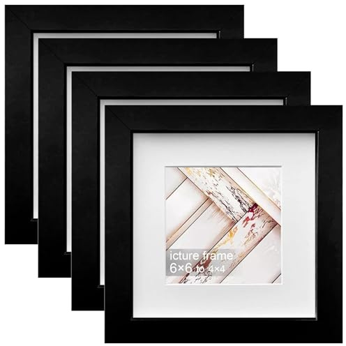 Dwitkul Juego de 4 Marcos de Fotos 15 x15 cm Cuadrado Madera Carton Blanco Color con Cristal Acrilico Passepartu para Pared o Mesa Decoracion Collage