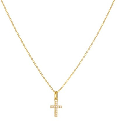 RDSGYZ Halskette mit Anhänger Damen Gold 750, Charms Anhänger Kreuz mit Diamant Gold Kette Frauen 45CM Nickelfrei