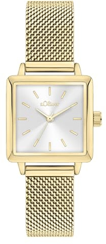 s.Oliver Damenuhr mit eckigem Gehäuse - 25 x 25 mm - analoge, eckige Armbanduhr mit Quarzwerk für Damen - 3 ATM wasserdicht - Geschenkidee