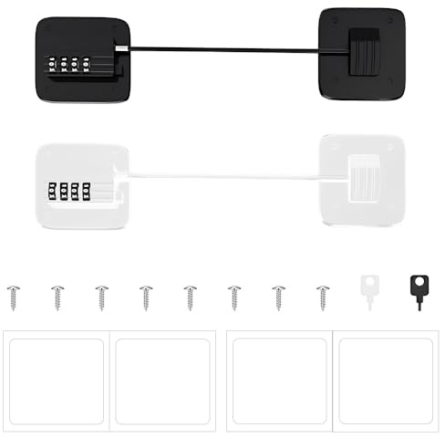 FEIHS 2 Pieces Fridge Locks,for fridges, Drawers and Windows | Stainless steel + alloy + ABS,dual mounting options,with a combination lock,for smooth surfaces, black+white