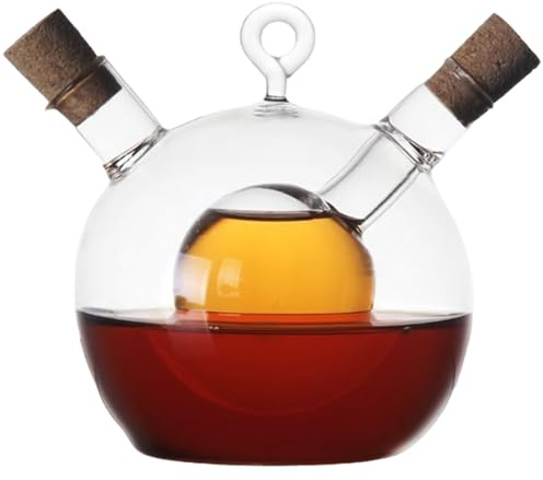 Ensemble distributeur d'huile et de vinaigre 2 en 1 350 ml + 50 ml Bouteille distributrice d'huile et de vinaigre en forme boule 4x4, 5 pouces en verre bouteille avec bouchon en liège pour la