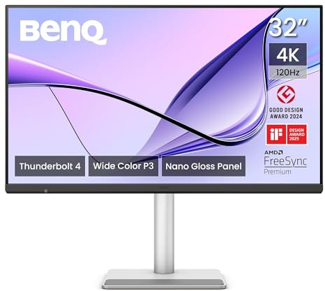 BenQ MA320UG Monitor 32 4K 120Hz Nano Gloss para Creadores Mac, Dual Thunderbolt 4 96W/15W, Mac Colour, Daisy Chain, KVM, Control de Brillo y Volumen, Ajuste de Altura e inclinación, Gama P3