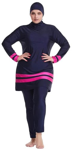 Burkini Damen Muslim Lang 3-teilige Muslimische Badeanzug Damen Konservativer Badeanzug Langarmhose Badekappe Dreiteiliger Badeanzüge Farblich Passend Fetter Badeanzug Tankinis
