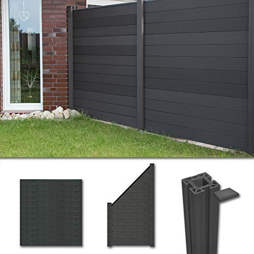 WPC/BPC Sichtschutzzaun dark grey 7 Zäune, 1 Schrägelement inkl. 9 Pfosten Sichtschutz Gartenzaun