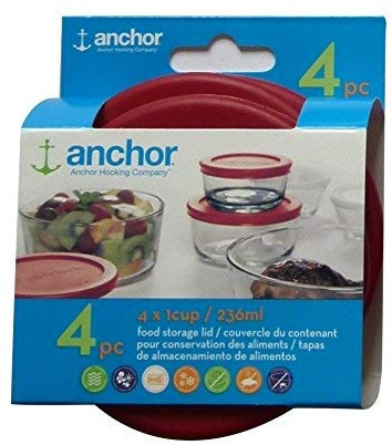 Anchor Hocking Replacement Lid 1 Cup / 236 ml, set of 4 lids, red round