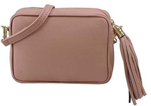 SH Leder Echtleder Umhängetasche mittel kleine Tasche Abendtasche Clutch Crossbody Bag Messenger Handtasche mit Reißverschluss 21x15cm Chiara G209 (Nude)