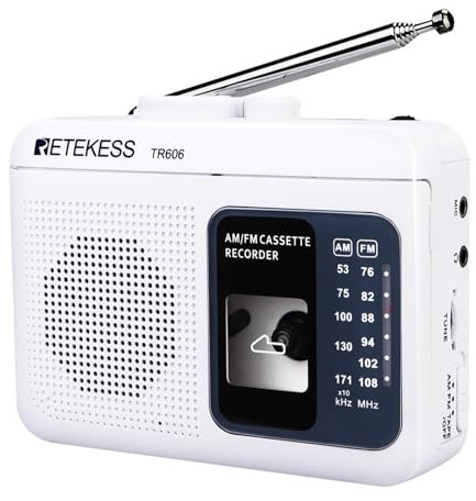 Retekess TR606 Cassette Player with Portable AM FM Radio Walkman Tape Player Recorder Support Standard 3.5mm Earphone Long Antenna