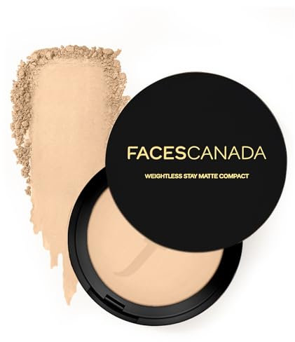 FACES CANADA Weightless Stay Matte Finish Kompaktpuder – natürlich, 9 g, nicht öliger, matter Look, gleicht den Teint aus, versteckt Unvollkommenheiten, mischt sich mühelos, gepresstes Puder für alle
