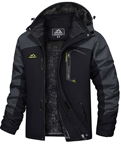 TACVASEN Herren Wanderjacke Wasserdicht Fleece Jacket Winter Warme Outdoorjacke Übergangsjacke Funktionsjacke, Dunkelgrau, L