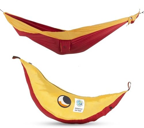Fallschirmhängematte King Size - Original seit 1996 | Burgund/DUNKELGELB | Groß und Komfortabel | 320 x 230 cm, nur 700 g | Schneller Aufbau < 1min | Camping, Hängematte