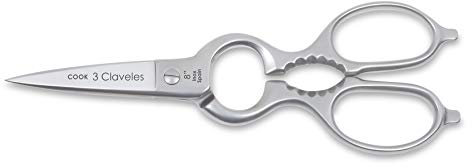 3 Claveles Satin Ciseaux de cuisine professionnels en acier inoxydable ligne Cook fil microdenté multi-usages pour aliments avec décapsuleur et casse-noix de 20 cm-8