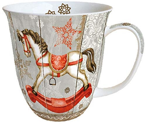 Porzellantasse Rocking Horse Schaukelpferd Becher 0,4l Kaffeebecher Weihnachten Tasse Tannenbaum Weihnachtsbaum